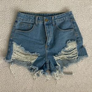 High waisted medium wash ripped jean shorts